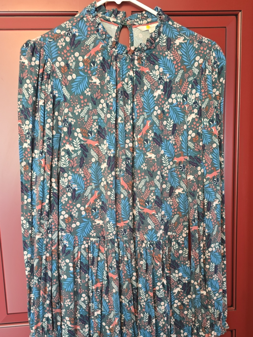 Boden Teal Multi Floral & Fox Maxi Dress